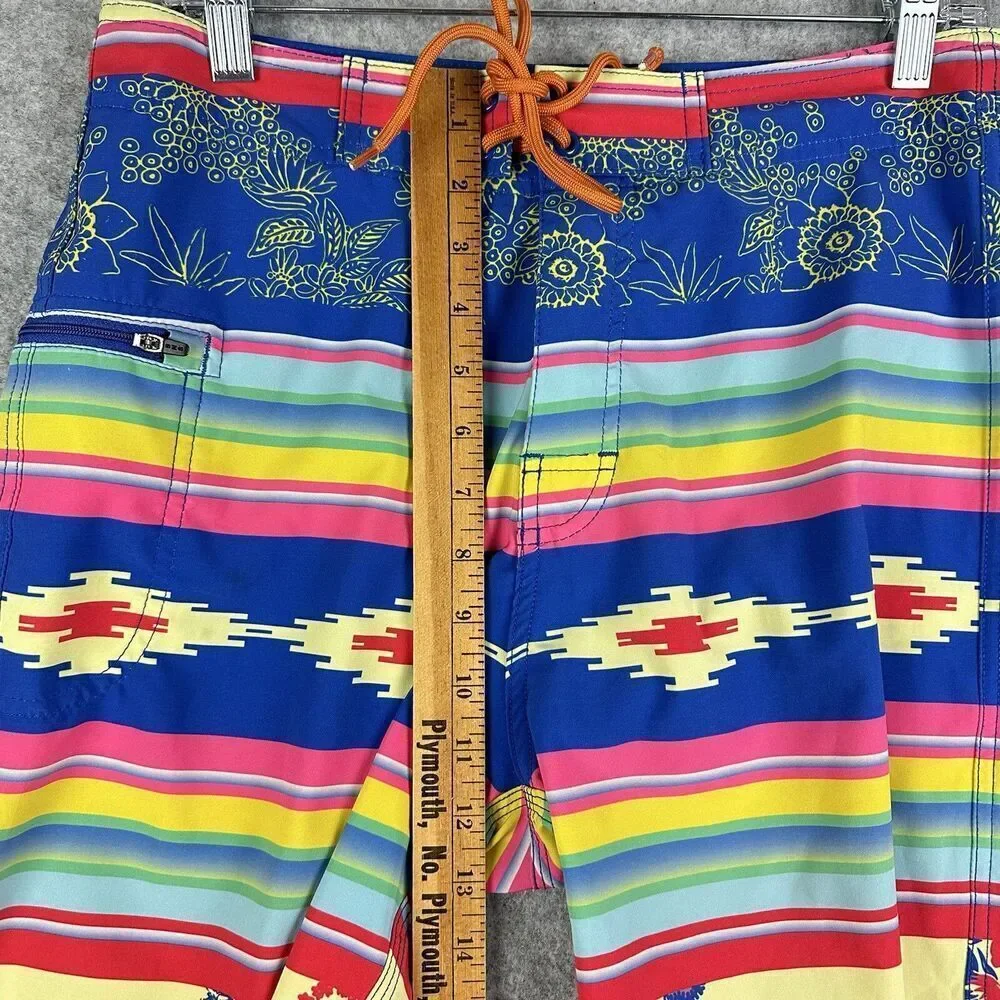 Toes On The Nose Board Shorts Mens 30 Floral Aztec Stripe Beach USA Made FLAWS*